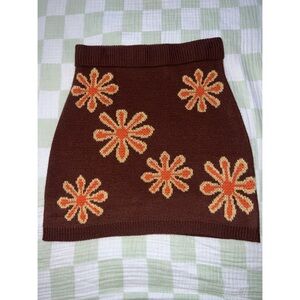 Brown and Orange Floral Knit Skirt